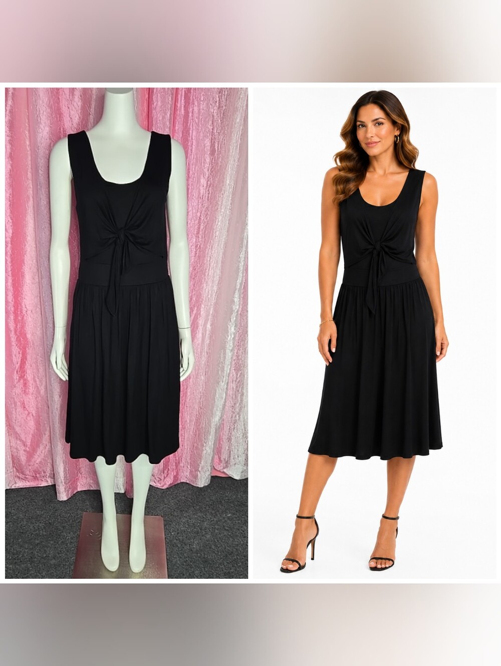 Sundance Black Knotted Lined Fit & Flare Tank Knit Stretch Dress Size XS